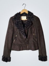 Andy & Lucy Brown Faux Suede Fur Trimmed Jacket
