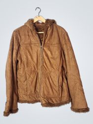 Brown Suede-like Jacket with Fur Lining