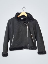 BIRD Black Faux Fur Lined Aviator Jacket
