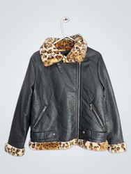 Sam Edelman Faux Leather Leopard Trim Aviator Jack..