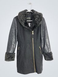 Guess Los Angeles Black Faux Leather & Fur Trimmed..