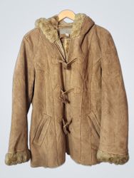 Croft & Barrow Women's Tan Faux Suede Hooded Duffl..