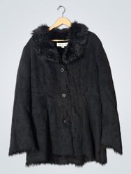 Jones New York Black Faux Fur Trimmed Coat