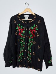 B.P. Design Black Christmas Cardigan with Red Bows..