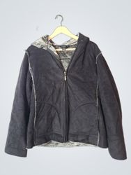 AEROS Women's Hooded Faux Suede Jacket with Faux F..