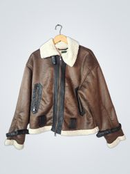 Wild Fable Brown Faux Leather Sherpa Lined Aviator..