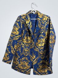 VENUS Women's Blue and Gold Brocade Double-Breaste..