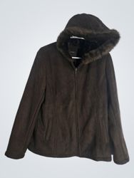 Brown Hooded Faux Fur Trim Jacket