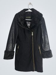 Guess Los Angeles Faux Fur & Leather Trim Coat