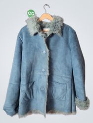 COLOURS Blue Faux Fur Trimmed Coat