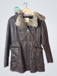 Wet Seal Faux Fur Trimmed Faux Leather Coat