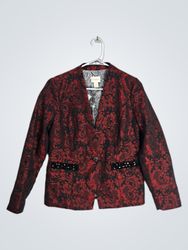Chico's Women's Red Black Jacquard Blazer Jacket S..