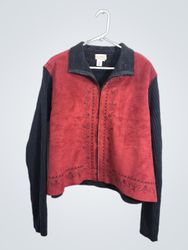 Coldwater Creek Red & Black Embroidered Zip-Up Jac..