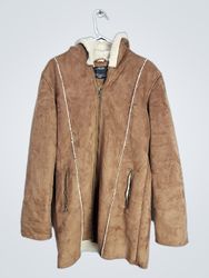 OuterEdge Brown Suede Sherpa Lined Hooded Jacket