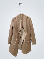 Tan Suede-like Sherpa Lined Open Front Jacket