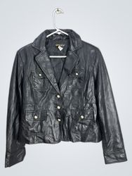 METROSTYLE Women's Black Leather Jacket