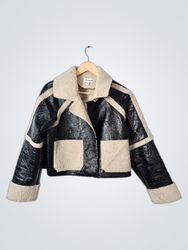STEVE MADDEN Women's Black Faux Leather Sherpa Lin..