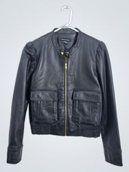 Moda International Black Leather Bomber Jacket