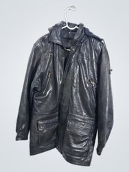 Black Leather Jacket with Hood