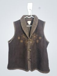 Toffee & Apple Brown Embroidered Sherpa Collar Ves..