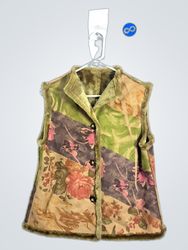 Floral Patchwork Faux Fur Trimmed Vest