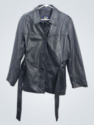 Dockers Black Leather Belted Jacket