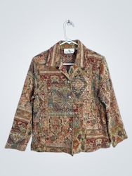 ERIN LONDON PETITE Women's Tapestry Print Button-U..