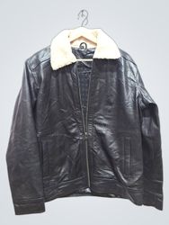Black Faux Leather Jacket with Sherpa Collar
