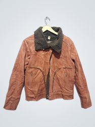 Brown Suede Sherpa Lined Jacket
