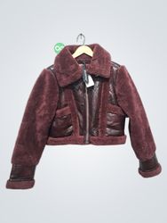 BLANKNYC Women's Burgundy Faux Fur Lined Aviator J..