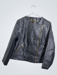ELIMAA Black Quilted Faux Leather Jacket