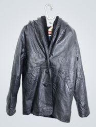 Black Leather Hooded Jacket