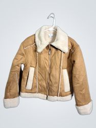 Women's Faux Suede Sherpa Lined Aviator Jacket