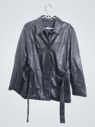 Dockers Black Leather Belted Jacket