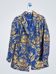 VENUS Blue and Gold Brocade Blazer