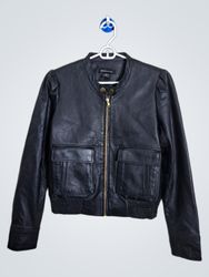 Moda International Black Leather Bomber Jacket