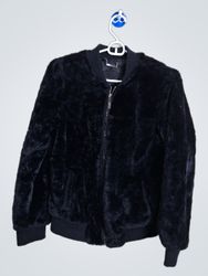 JOBJOBOU Schwarze Kunstpelz-Bomberjacke