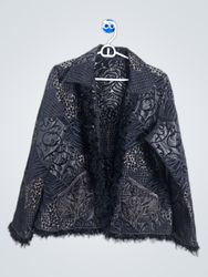 Black patterned jacket with fringe detail