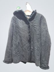 Jones New York Black Faux Fur Lined Hooded Jacket