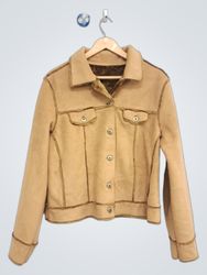 Tan Faux Suede Sherpa Lined Trucker Jacket