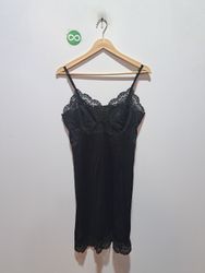 Black lace trim slip dress
