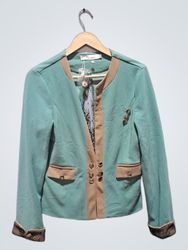 Miss Mimi Teal and Tan Blazer with Lace Cuffs