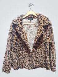 Melissa Paige Leopard Print Faux Fur Jacket
