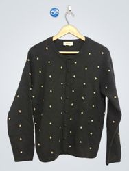 Talbots Black Cardigan with Gold Embellishments
