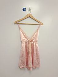 Pink satin babydoll with lace trim