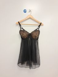 Black Babydoll Lingerie with Leopard Print Detail