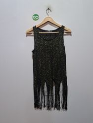 Ooh La La Black Glitter Fringe Tank Top