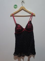 Schwarz und Rosa Spitzen-Babydoll