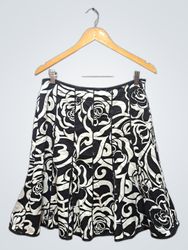 Ann Taylor Black & White Floral Print A-Line Skirt