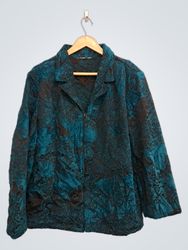 Teal and Black Floral Pattern Jacket